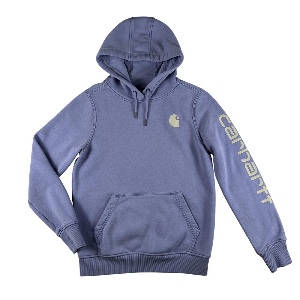 Carhartt Hoodie Sweatshirt Womens Small Purple Relaxed Fit Fleece Pullover Logo